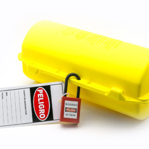 Bloqueo amarillo para enchufes eléctricos con cable hasta 35mm de diámetro