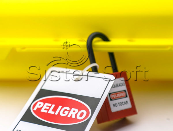 Bloqueo amarillo para enchufes eléctricos con cable hasta 35mm de diámetro