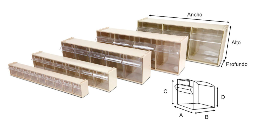 Guía de Tamaños para las Cajoneras apilables con cajones abatibles